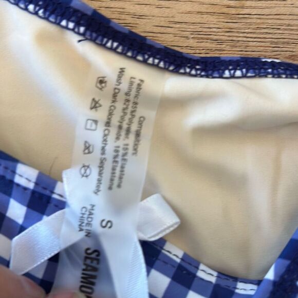 New Seamoly blue and white gingham checkered high cut swimsuit bottom bathing su - Picture 3 of 4